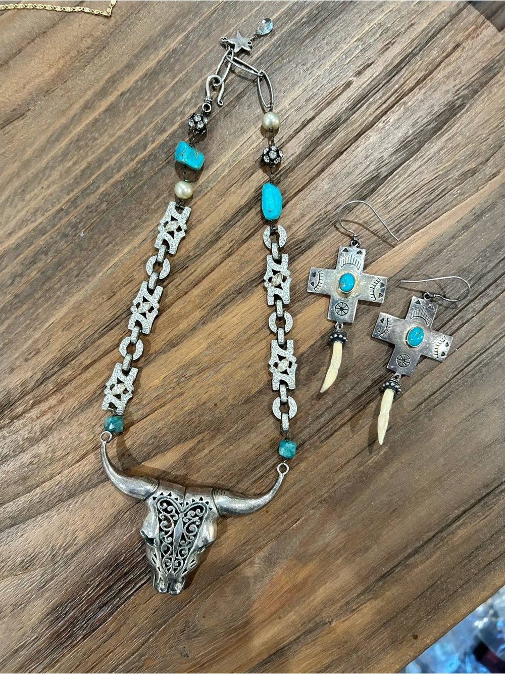 Spell & The Gypsy Collective Cross Earrings – Turquoise & Tooth Horn - Picture 4 of 4